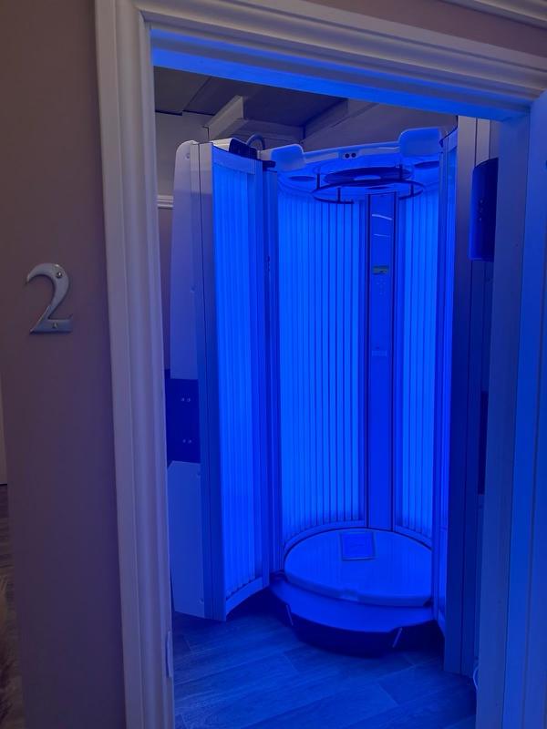 A client on our lay down tanning beds